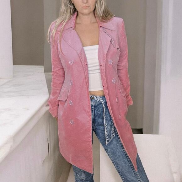 bebe Jackets & Blazers - BEBE Vintage Pink Corduroy Button Front Coat Peacoat Jacket Size Large